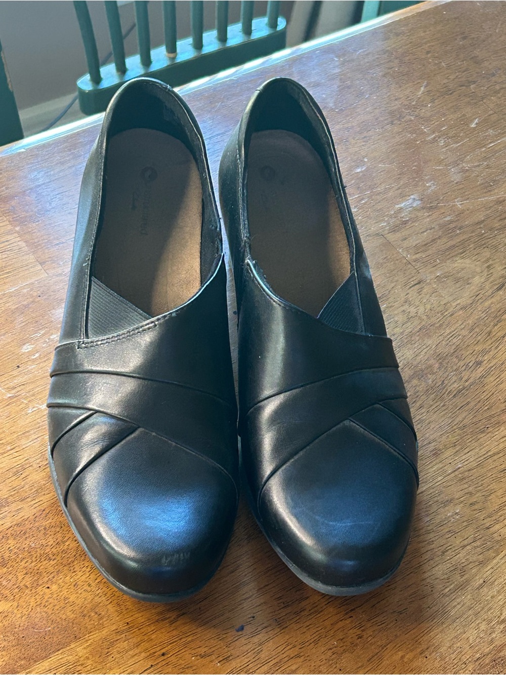 Clarks Women's Rosalyn Adele Slip-On Loafer Black Leather Heel Sz 8